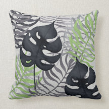 Cojín decorativo tropical verde y gris de las