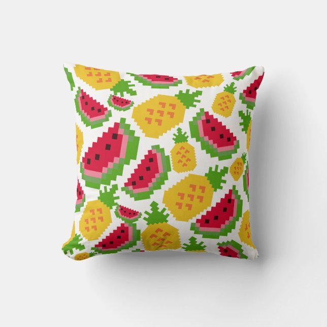 Cojín Decorativo Tropical Watermelon and Pineapple Pixel Pattern (Anverso)