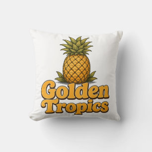 Cojín Decorativo Trópicos Dorados Gráfico Retro de Piña