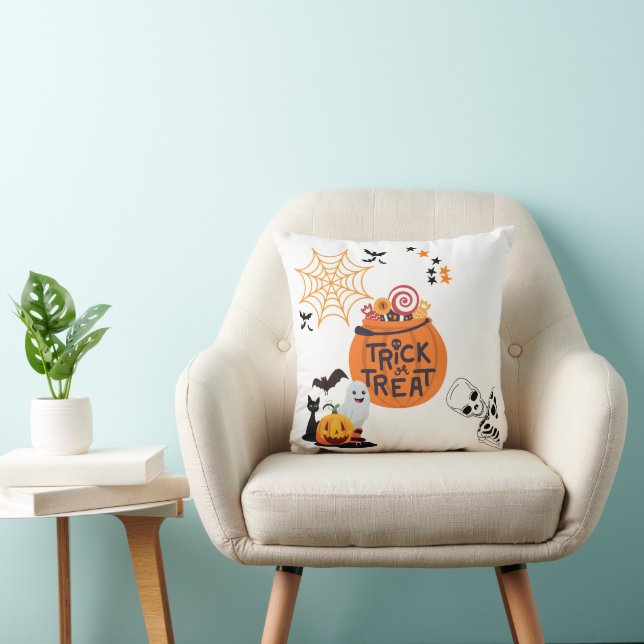 Cojín Decorativo Truco o trato de Halloween blanco súper lindo (Silla)