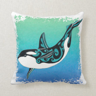 Cojín Decorativo Trullo de la ballena de la orca tribal