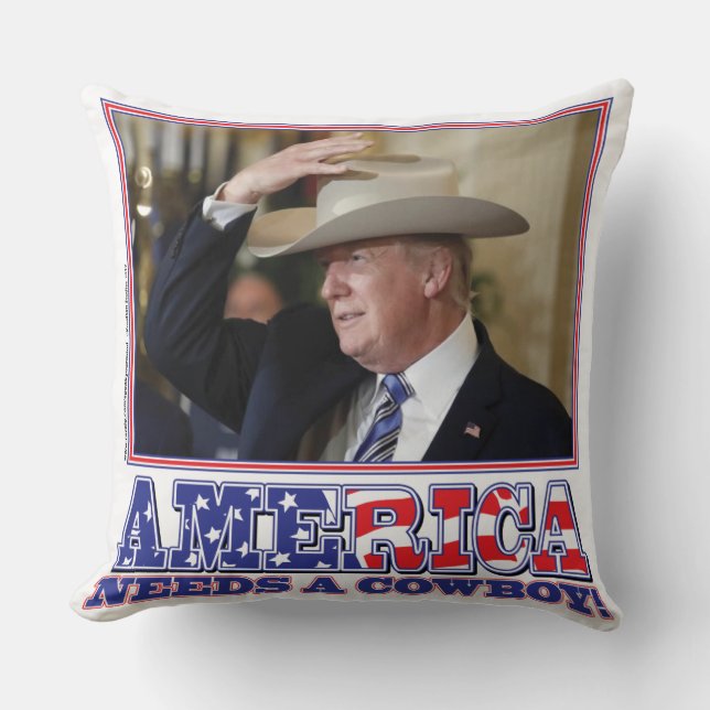 COJÍN DECORATIVO TRUMP-AMÉRICA-COWBOY (Anverso)