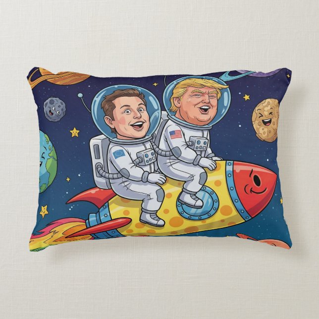 Cojín Decorativo Trump & Elon Space Adventure, Cosmic Journey (Anverso)