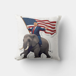 Cojín Decorativo Trump montando un elefante con la bandera