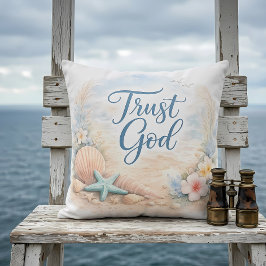 Cojín Decorativo "Trust God" Coastal Beach Watercolor Christian