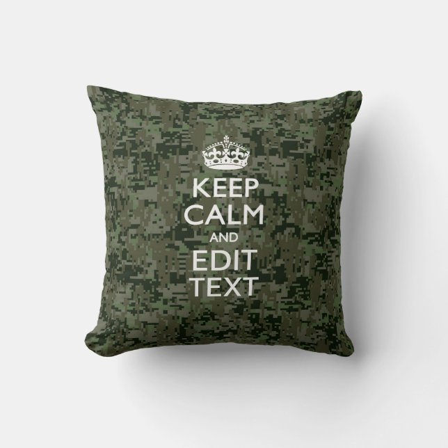 Cojín Decorativo Tu Camuflaje Digital de Texto Woodland Mantén La C (Anverso)