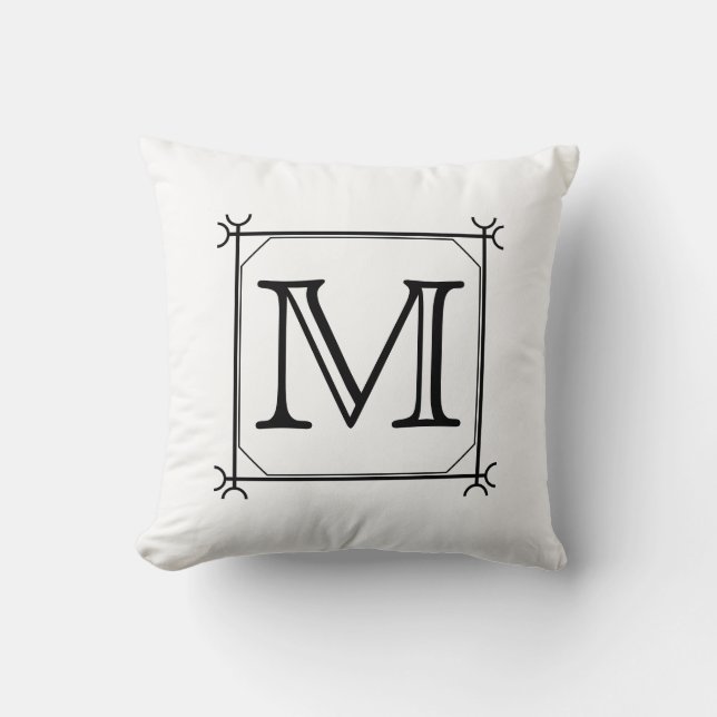 Cojín Decorativo Tu carta. Personalizado Monograma.Blanco y negro (Anverso)