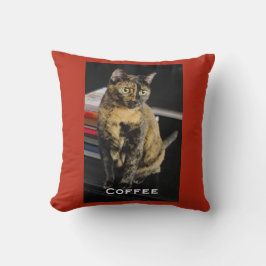 Cojín Decorativo Tu foto de mascota, nombre, fondo rojo, 