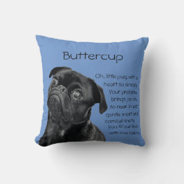 Cojín Decorativo Tu foto o usa nuestro cachorro de pug negro y poem