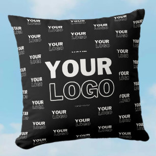 Cojín Decorativo Tu logotipo y fondo Logotipo repetido Negro