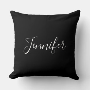 Cojín Decorativo Tu Nombre Elegante letra blanca sobre negro