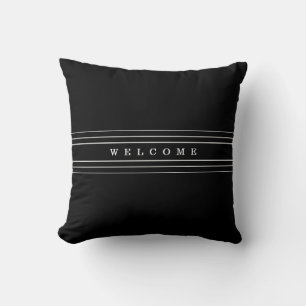 Cojín Decorativo Tu Texto Personalizado & Rayas Modernas Negro &