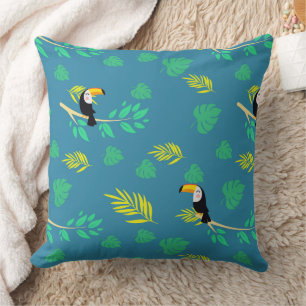 Cojín Decorativo Tucán azul y verde selva tropical