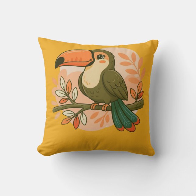 Cojín Decorativo Tucán Pastel Caprichoso (Anverso)
