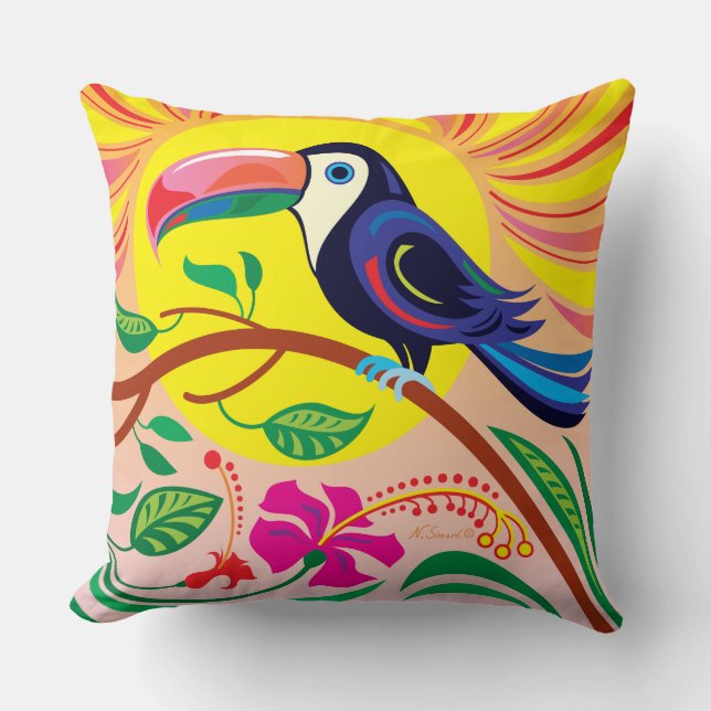 Cojín Decorativo Tucán Tropical (Anverso)
