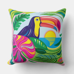Cojín Decorativo Tucán y Hojas Tropicales