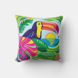 Cojín Decorativo Tucán y Hojas Tropicales