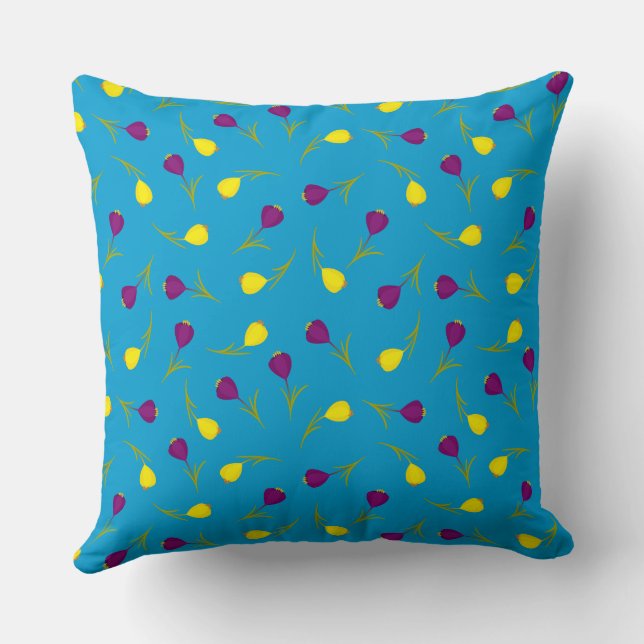 Cojín Decorativo Tulip Blue Flour Repeat Pattern Art (Reverso )