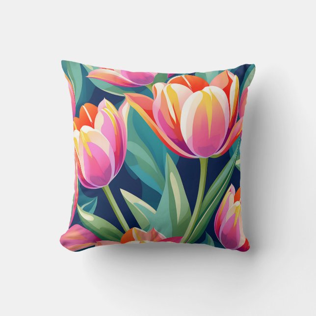 Cojín Decorativo Tulipán de arte pop vibrante y energético (Anverso)