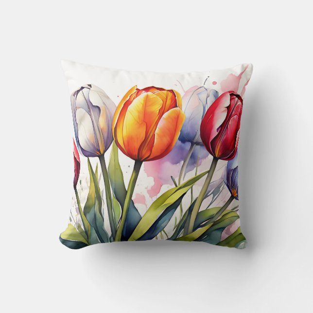 Cojín Decorativo Tulipán moderno negrita acuarela (Anverso)