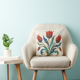 Cojín Decorativo Tulipán Otomano Floral Arte Turco Iznik