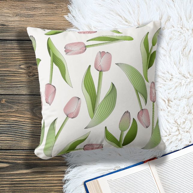 Cojín Decorativo Tulipán rosado botánico moderno (Subido por el creador)