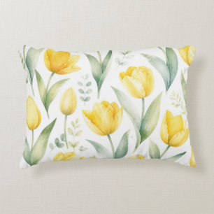 Cojín Decorativo Tulipanes Amarillos Pintura Floral Acuarela Botáni