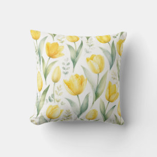 Cojín Decorativo Tulipanes Amarillos Pintura Floral Acuarela Botáni