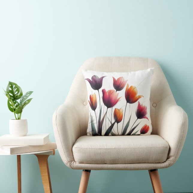 Cojín Decorativo tulipanes artísticos en tonos cálidos flores  (Silla)