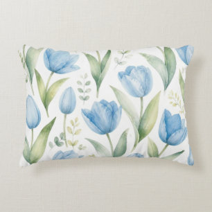 Cojín Decorativo Tulipanes Azules Pintura Floral Acuarela Botánica