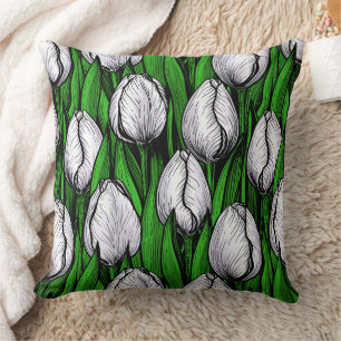 Cojín Decorativo Tulipanes blancos con hojas verdes