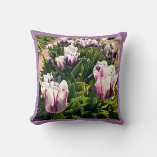 Cojín Decorativo Tulipanes de franja blanca y púrpura