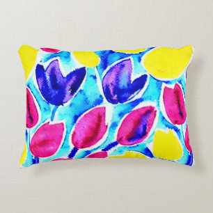 Cojín Decorativo Tulipanes de kraft acuarela en un patrón colorido 