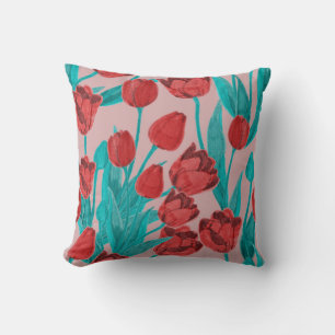 Cojín Decorativo Tulipanes de primavera, patrón floral dibujado a m
