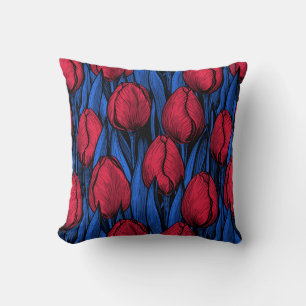 Cojín Decorativo Tulipanes en rojo y azul
