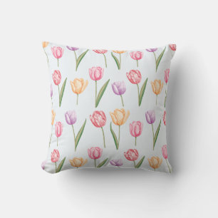 Cojín Decorativo Tulipanes Florales Patrón de Acuarela Colorida