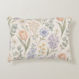 Cojín Decorativo Tulipanes Lilas Acuarela Pradera Primaveral Pastel