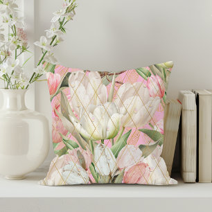 Cojín Decorativo Tulipanes Modernos Y Elegantes Con Patrón Oro