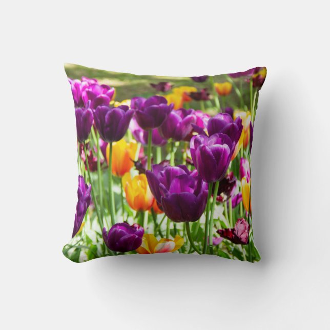 Cojín Decorativo Tulipanes morados y amarillos (Anverso)