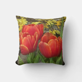 Cojín Decorativo Tulipanes naranjas rojos impresionantes