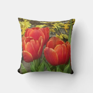 Cojín Decorativo Tulipanes naranjas rojos impresionantes