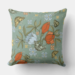 Cojín Decorativo Tulipanes Rojos verde azulados Mariposas Amarillas