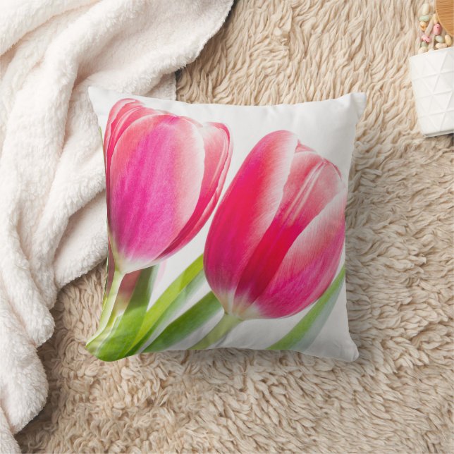 Cojín Decorativo Tulipanes rosados con foto de hojas verdes (Manta)