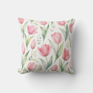 Cojín Decorativo Tulipanes rosados Pintura floral acuarela Botánico