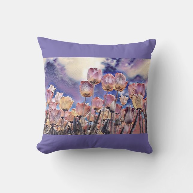 Cojín Decorativo Tulipanes rosados y naranjas morados (Anverso)