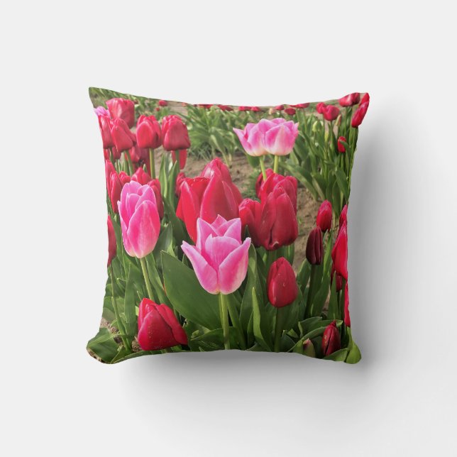 Cojín Decorativo Tulipanes rosados y rojos (Anverso)