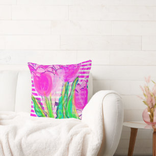 Cojín Decorativo Tulipanes rosas de fucsia en una bolsa multimedia