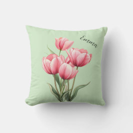 Cojín Decorativo Tulipanes rosas elegantes personalizados Verde Sal