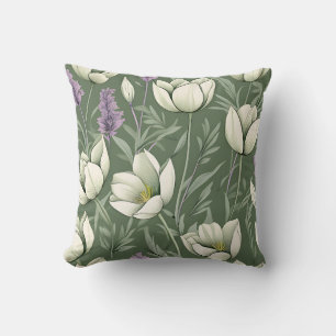 Cojín Decorativo Tulipanes Y Lavanda En Verde