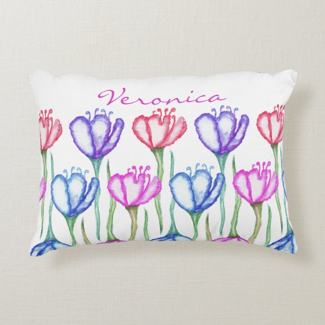 Cojín Decorativo Tulipano tulipano rosa morado azul y rojo (Anverso)